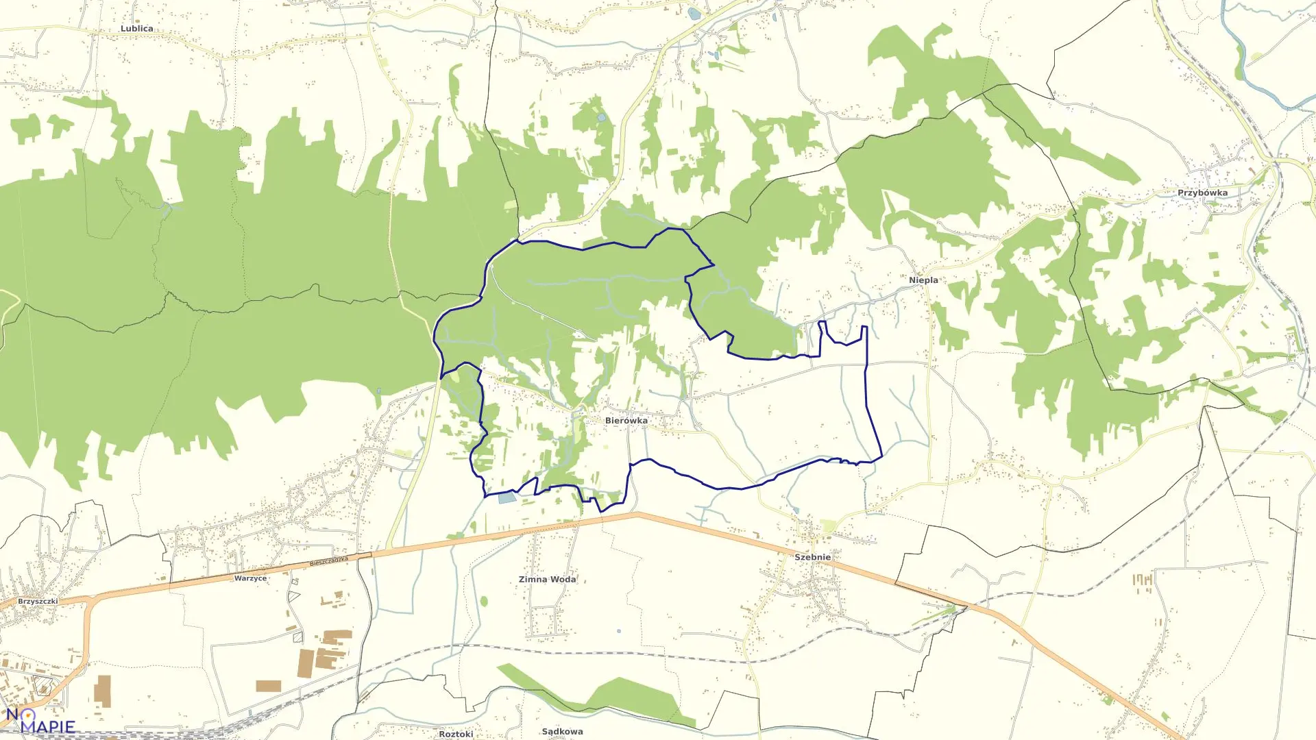 Mapa obrębu Bierówka w gminie Jasło