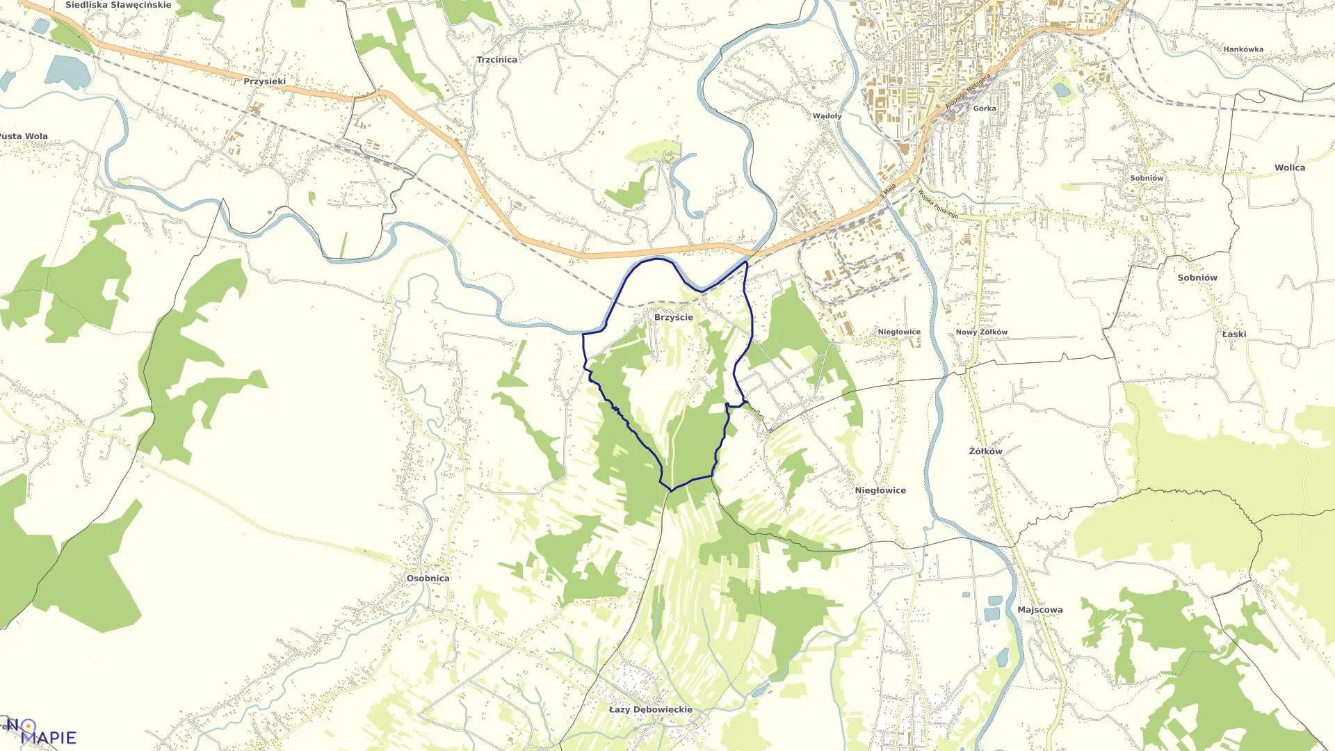 Mapa obrębu Brzyście w gminie Jasło