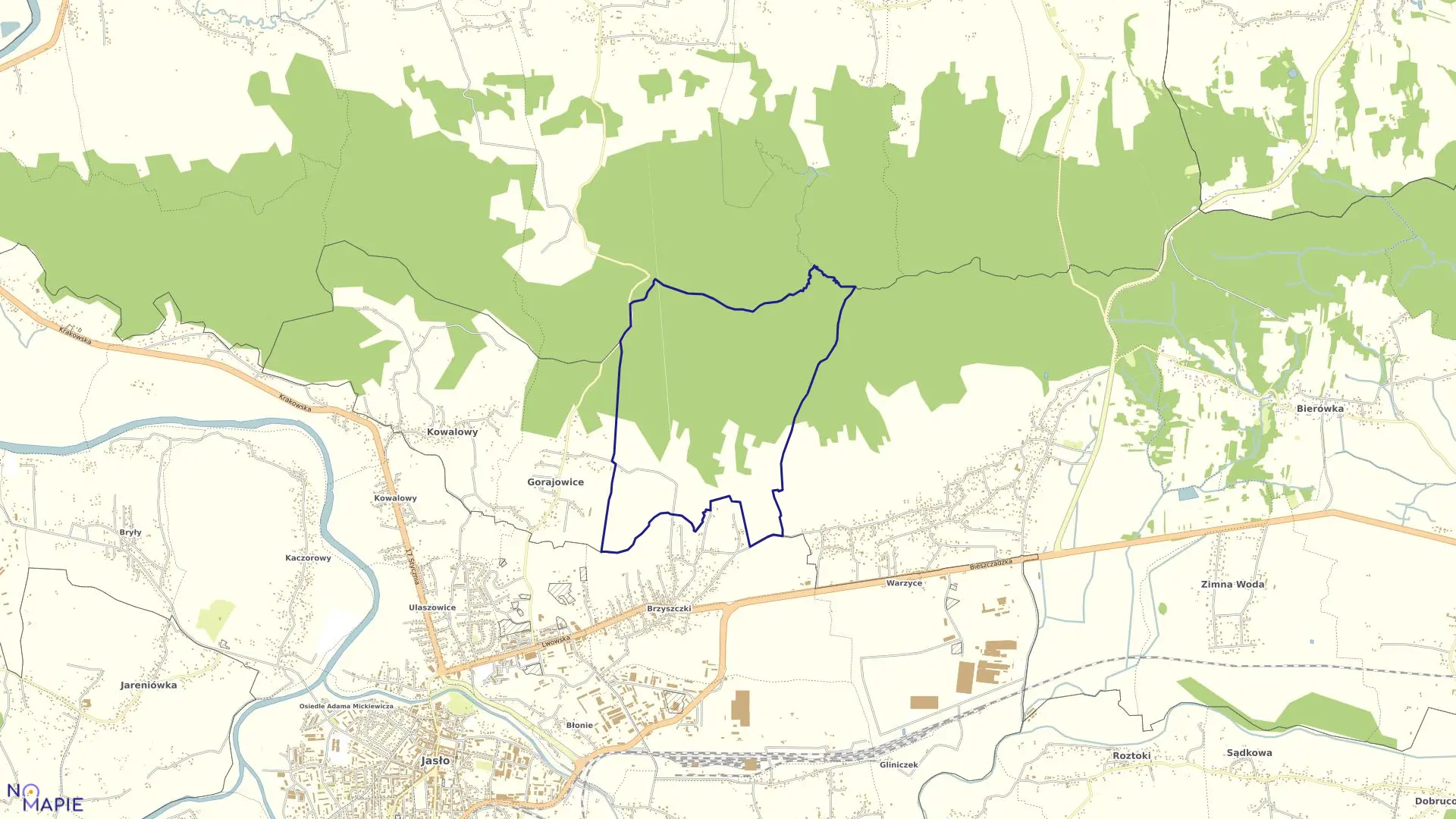 Mapa obrębu Brzyszczki w gminie Jasło