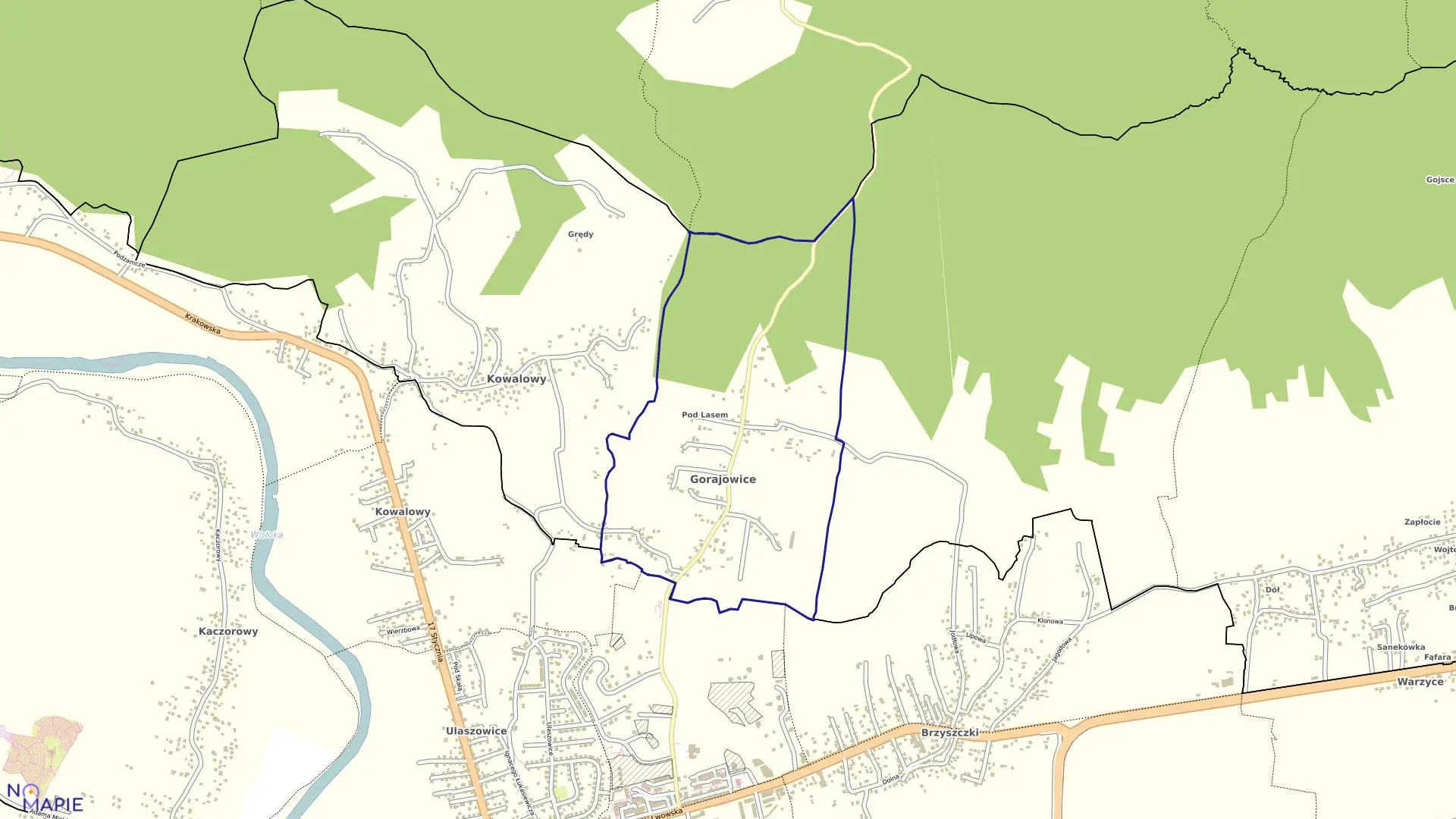 Mapa obrębu Gorajowice w gminie Jasło