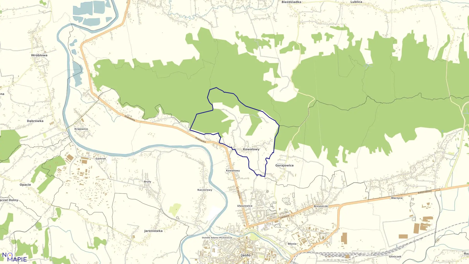 Mapa obrębu Kowalowy w gminie Jasło