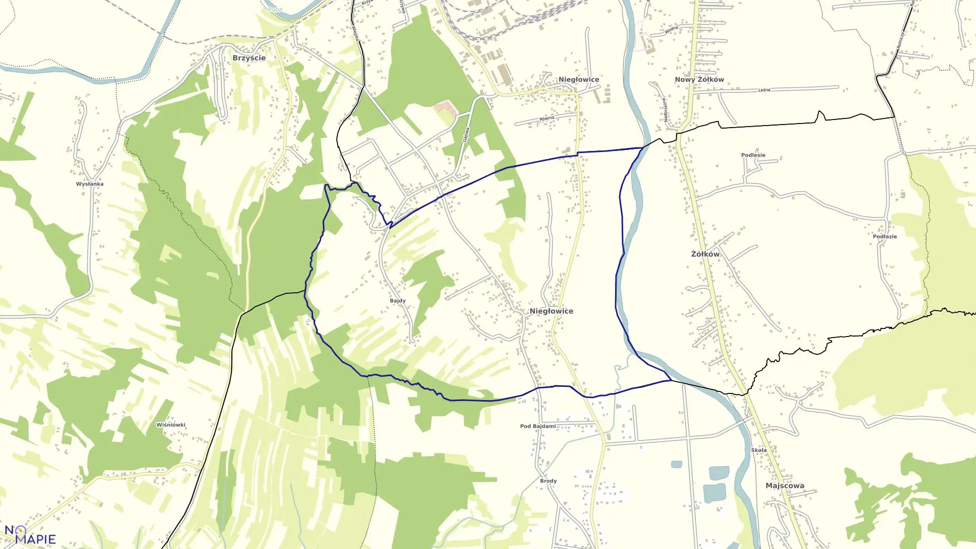 Mapa obrębu Niegłowice w gminie Jasło