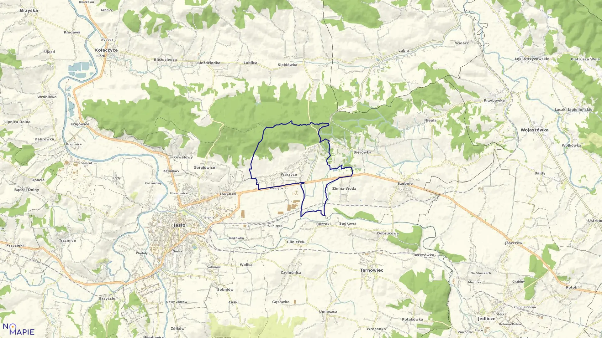 Mapa obrębu Warzyce w gminie Jasło